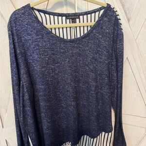 Lane Bryant Navy Blue and White Striped Long Sleeve Tunic Top